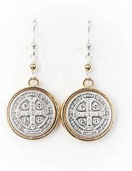 My Saint My Hero Benedictine Gold Rim Earrings Blessing.