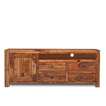 Riddhi Siddhi Home Decor Sheesham Wood Brown Finish Open TV Unit Cabinet