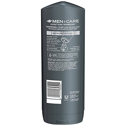 Dove Men + Care Body And Face Wash - Elements - Charcoal + Clay - Net Wt. 18 FL OZ (532 mL) Per Bottle - Pack of 2 Bottles