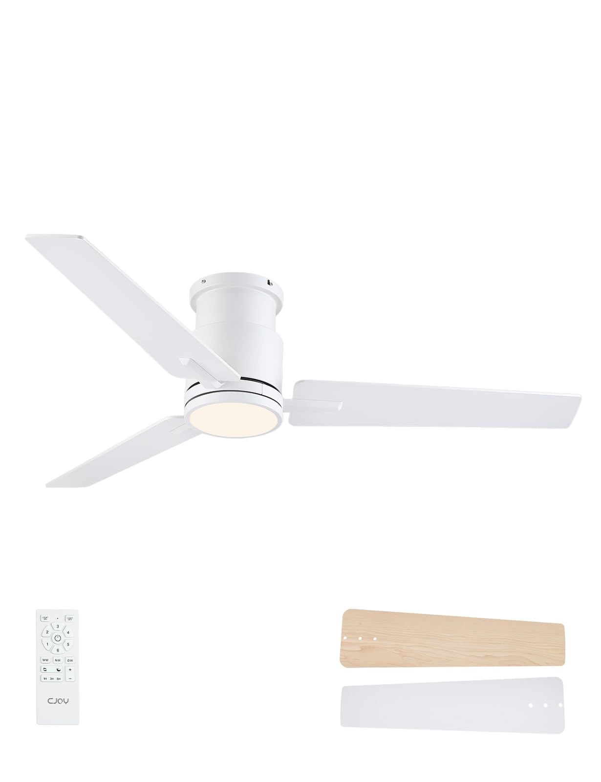 Photo 1 of CJOY 52'' Flush Mount Ceiling Fan with Lights, Low Profile Ceiling Fans with Lights and Remote, 6 Speeds Quiet Reversible DC, 3CCT Dimmable, Outdoor Ceiling Fans for Patios Bedroom Living Room