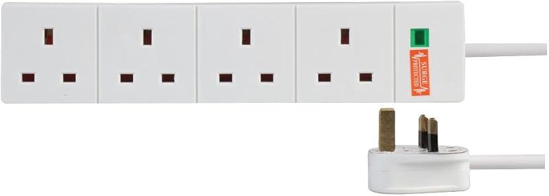 PRO ELEC 4 Gang Surge Protected Extension Lead White 2m 13A BS1363/A