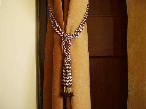 Indian Selections Pair - Red White Decorative handmade Tiebacks/Tassel / Curtain Holdback with Beads