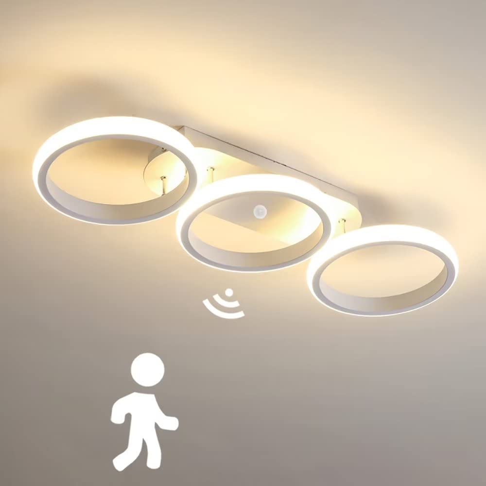 LED Motion Sensor Hallway Ceiling Light 30W Indoor Modern Ring Ceiling Lamp with Daylight Sensor Ceiling Lighting for Hallway Porch Stairway Living Room Garage Bedroom Kitchen Balcony, White (3000K)