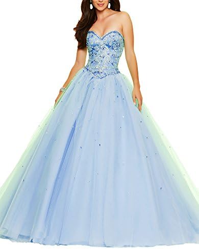 Ankang Elegant Women's Crystals Beaded Prom Gown Long Quinceanera Dresses Blue US26W