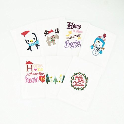 100% cotton Christmas series of fine embroidery cloth napkin (HOME, dog, penguin, snowman, pine, wreath) 40cm 60cm, each set of 7, white