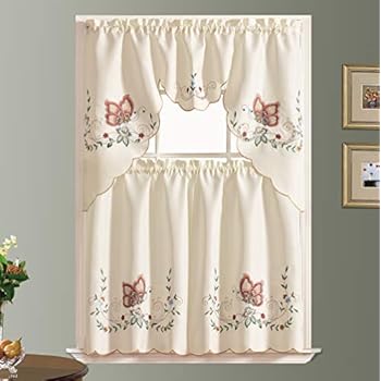 Rt Designers Collection Blue Peacock Embroidered Kitchen Curtain