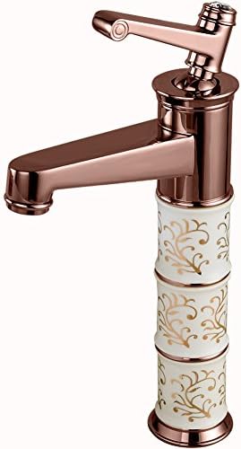 BAIANLE Bathroom Basin Rose Gold Faucet Brass with Ceramics Body Tap New Luxury Single Handle Hot And Cold Water Tap Mixer