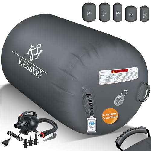 KESSER® Aufblasbare Airtrack | inkl. Tragetasche & elektr. Luftpumpe | Barrel Tumbling, Yoga, Fitnessmatte, Trainingshilfe, Turnmatte, Balance Trainer