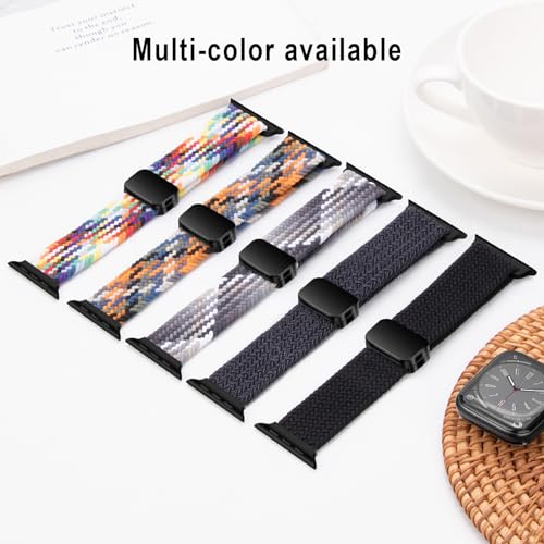 Compatible with Apple Watch Strap 49mm 46mm 45mm 44mm 42mm 41mm 40mm, Elasticated Magnetic Nylon Strap Band for IWatch Series 10/9/8/7/6/5/4/SE 2/Ultra 3/2 Men Women