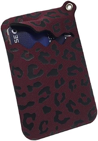 NIFTY5 Fabric Pocket Neoprene Minimalist Slim Wallet Card Holder with Neck Strap Compact Pocket Design (Leopard Wine)
