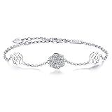 Billie Bijoux Womens 925 Sterling Silver Diamond Rose Flower Love Symbol Charm Adjustable Bracelet for Women Girls White Gold Plated
