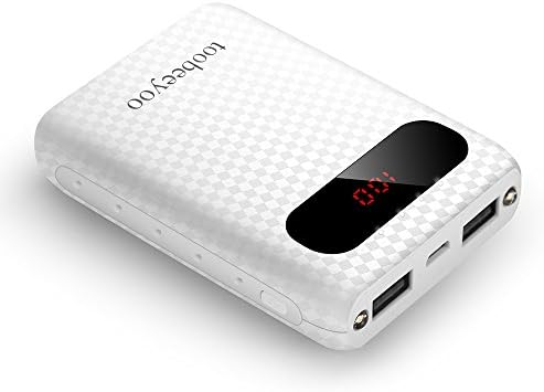 10000mAh Ultra-Compact Portable Charger,toobeeyoo High-speed[2.1A] Dual USB Output power bank,Smart LED Display External Battery For iPhone,Samsung And More Devices(White)