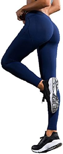 BLUEHUO Women's Sexy Hips Push Up Leggings Tights Fitness Yoga Pants Elastic Trousers (Large, Blue)
