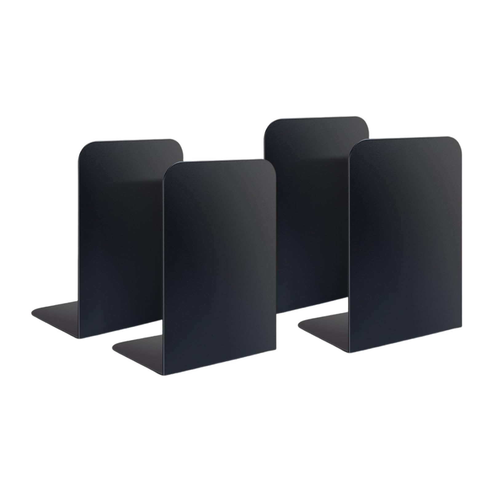 Quixotical 4 pcs Metal Bookends, Heavy Duty Book Ends for Shelves, Non-Slip Book Stop for Office, School, Home and Library (Black)