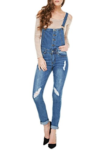 Women s adjustable overall distressed destroyed jeans (…