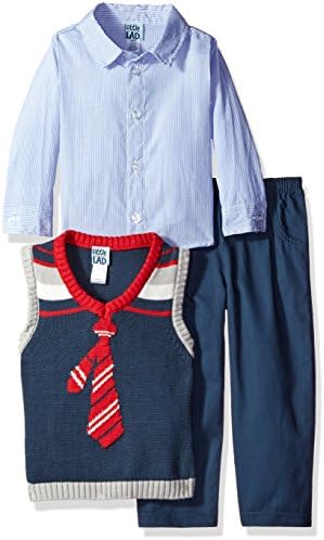Little Lad Baby 3 Piece Intarsia Sweater Vest Set, Blue, 24 Months