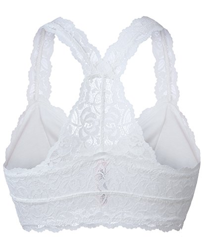 YIANNAWomen Floral Lace Bralette Padded Breathable Sexy Racerback Lace Bra