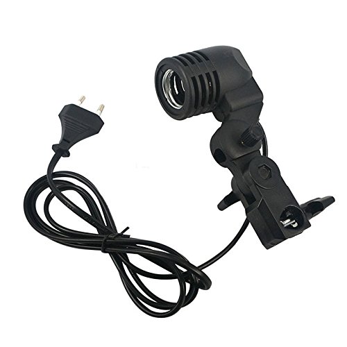 Hanbaili EU Plug Photo Studio Single Head Light Adapter Mounting Socket, Photography Photo Bulb Holder E27 Socket Flash Umbrella Bracket Mount
