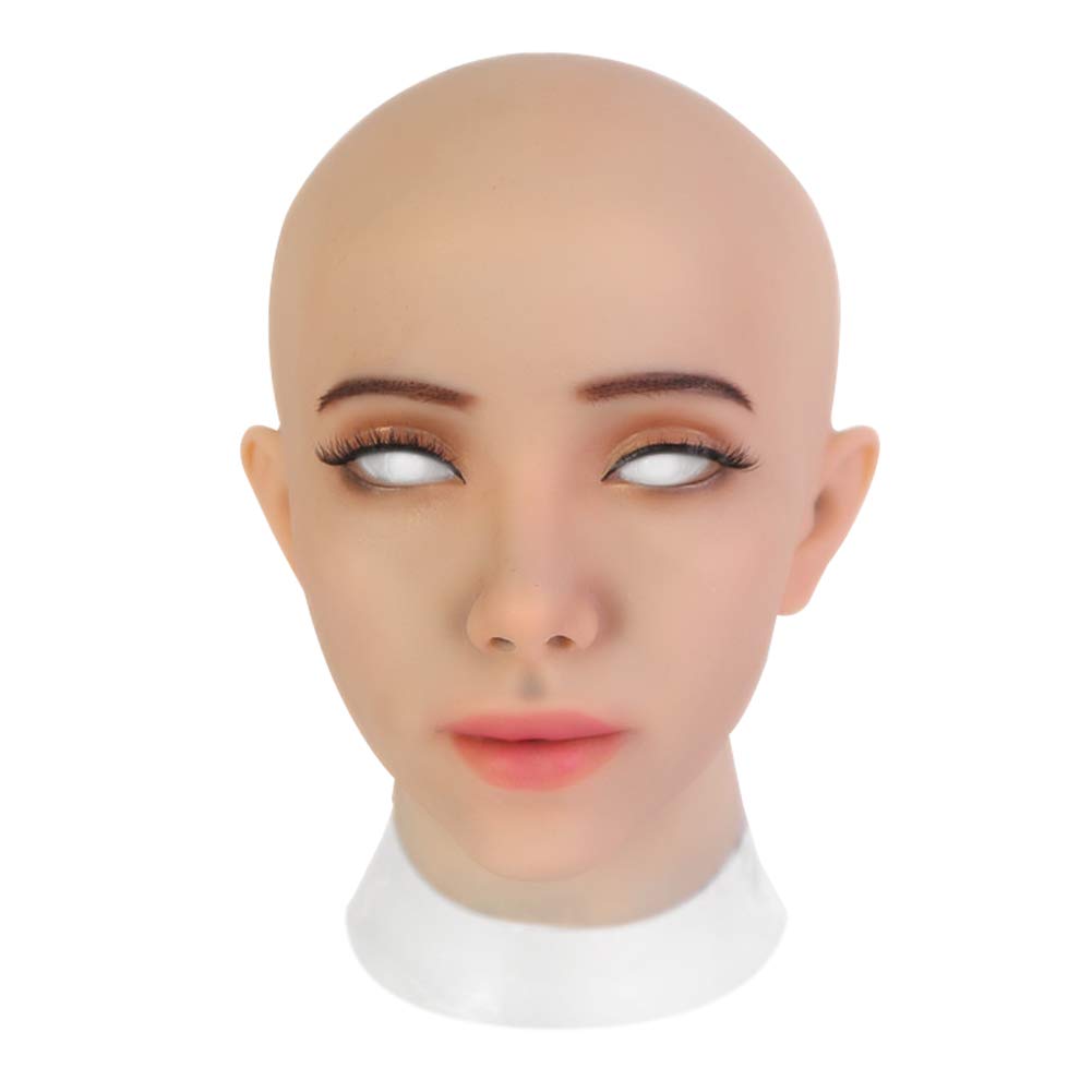EQAIWUJIE Silicone Realistic Crossdresser Mask - Female Mask for Transgender Halloween Cosplay Drag Queen (White)