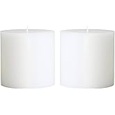 Mister Candle - White 4" x 4" Hand Made Pillar Candles (Set of 2). Unscented, Dripless, Smokeless, Solid Color,