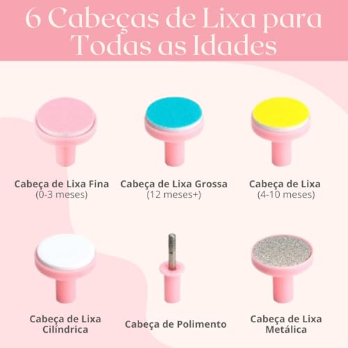 Cortador Aparador Lixa Unha Bebê Recém Nascido Elétrico Seguro Silencioso Luz Led Diversas Idades Kit Completo (Azul)