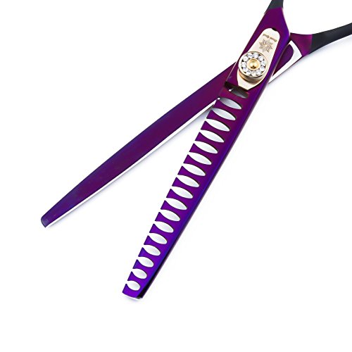 Dream Reach 7.0 inches Professional Decompressed Elastic Handle Pet Grooming Scissors Set,Straight & Chunker & 2 Curved scissors 4pcs set for Dog grooming (Purple) (4PSC Set) - Thumbnail 3