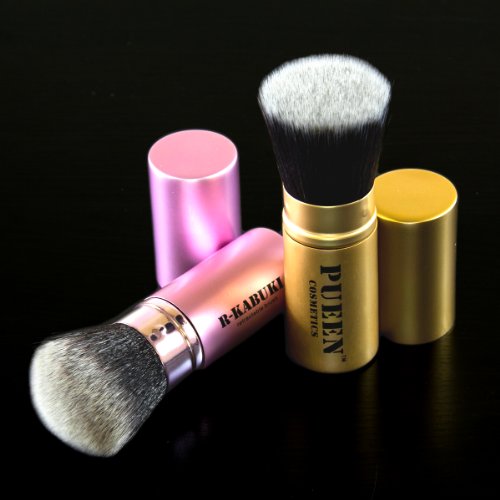 PUEENSynthetic Hair Retractable Round Top Kabuki Brush and Flat Top Kabuki Brush Set