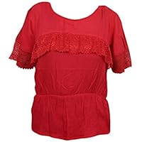 Mogul Interior Womens Blouse Free Lace Ruffle Top Rayon Boho Summer Fun Sexy Casual