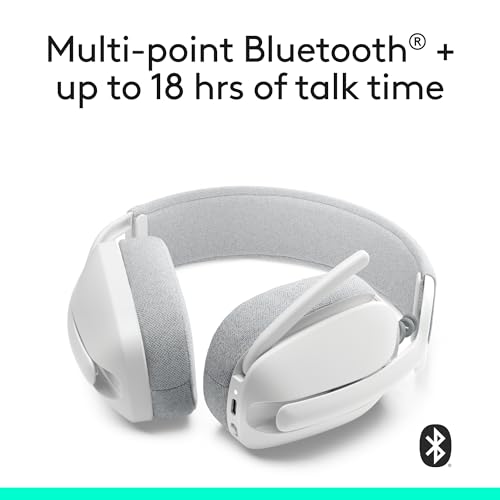 Logitech Zone Vibe 100 Lightweight Wireless Over Ear Headphones with Noise Canceling Microphone, Advanced Multipoint Bluetooth Headset, Works with Teams, Google Meet, Zoom, Mac/PC - Off White