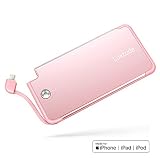 Luxtude PowerEasy 5000mAh Ultra Slim Portable Charger for iPhone, Apple Certified Power Bank with Built in Lightning Cable, Fast Charging External Battery Pack for iPhone and iPad (Rose Gold)