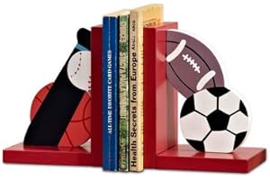 CRIBMATE Wood Sports Bookends Football/American Ruby/Basketball/Baseball Bookends Nursery Room/Kids Room Decorative Bookends Children Gift Idea (Red)