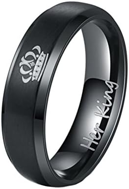 ALBEST Jewelry Stainless Steel His Queen Her King Imperial Crown Promise Rings for Couples (Black, 9)