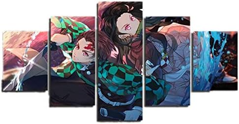 WYCQT Prints on Canvas 5 Pieces Anime Demon Slayer: Kimetsu No Yaiba Poster Modular Home Decor Living Room Size C(No Frame)