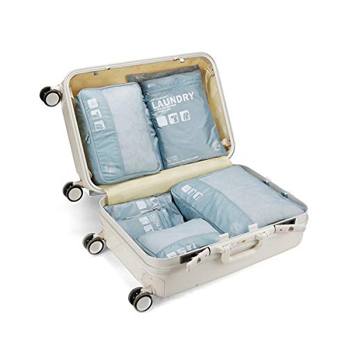 Packing Organizers - Clothing Cubes Shoe Bags Laundry Pouches For Travel Suitcase Luggage, Storage Organizer 7 Set Color Pale Blue