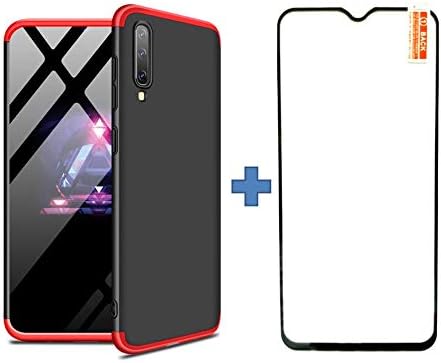 Huabo UK Samsung Galaxy A50 Case 3 in 1 Case with [Tempered Glass Screen Protector] PC Hard Shell Anti-Shock Anti-Scratch Bumper 360 Degree Matte Phone Cover case - Red & Black