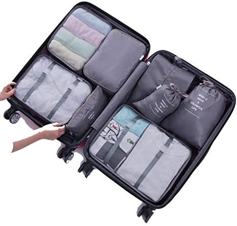 Packing Cubes 8 Set With Shoe Bag, Compression Travel Luggage Organizer with Durable Laundry & Toiletry(gray)