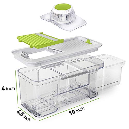 Adjustable Mandoline Slicer with Spiralizer Vegetable Slicer - Green Veggie Slicer Mandoline Food Slicer with Julienne Grater - V Slicer Mandoline Cutter Vegetable Cutter Zoodle Maker by Prep Naturals