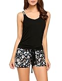 Ekouaer Casual Tank Bottom Cotton Pajama Shorts Set For Women
