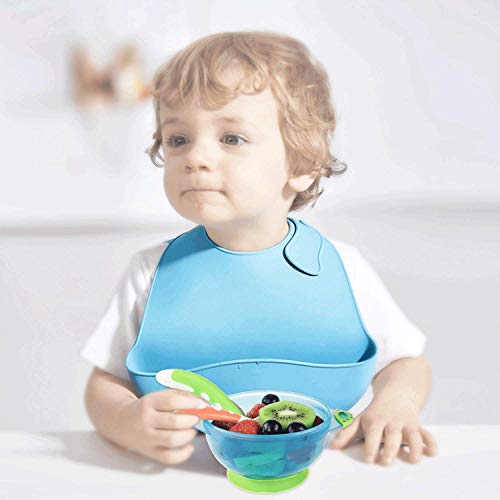 MICHEF Baby Bowls, Baby Feeding Bowls Set with Silicone Baby Bibs (2 Pack) for Babies & Toddlers, Baby Fork and Baby Spoon Set - Perfect Baby Shower Gift Set of 3 Spill Proof Suction Bowls with Lids