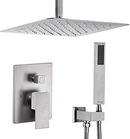Esnbia 12 Inch Ceiling Mount Brushed Nickel Shower System Bathroom