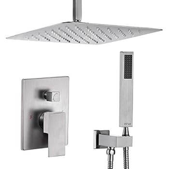 Esnbia Shower System, Ceiling Brushed Nickel Shower Faucet Set with High Pressure 12
