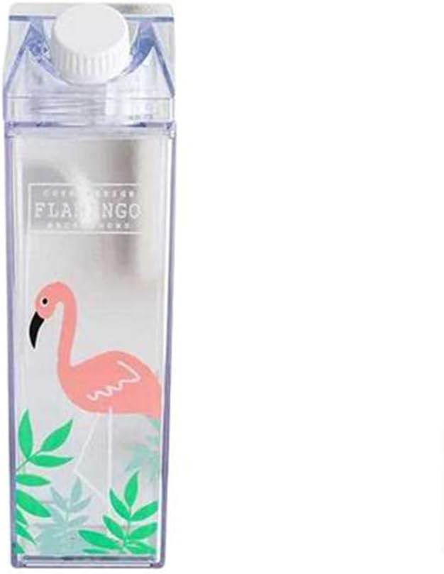 josietomy Flamingo Transparent Cup with Lid,Plastic Water Bottle Portable BPA Free leak Proof Cute Milk Box Cup Unbreakable 500ML