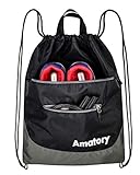 Drawstring Backpack String Bag Sackpack Sports Athletic Gym Sack Men Women Kids (Black)