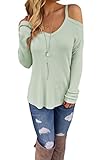 Dokotoo Womens Cold Shoulder Loose Knitted Sweater Top Blouse Medium Green