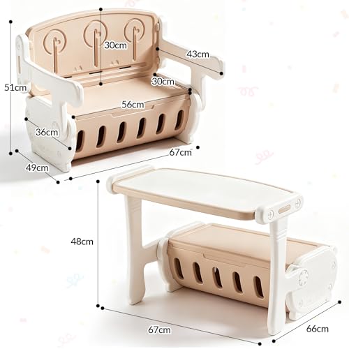 Mesa Multifuncional Para NiñOs,Convertible En Banco Y Caja De Almacenamiento,Mesa De Juguete Con Tablero De Dibujo,Incluye 20 Plantillas de Dibujo,Para Jugar, Dibujar Y Organizar Juguetes En El Hogar
