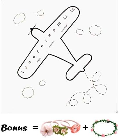 WOLUNWO Monthly Baby Milestone Blanket Photo Props Shoots Backdrop Headband and Leaf-Like Frame Included39"x39" (Cute Airplane)