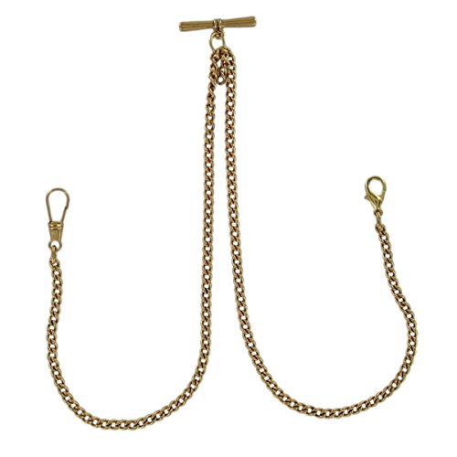 Made in USA Antiqued Gold Tone Metal Mens Double Albert Pocket Watch Chain Ky and Co