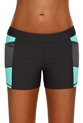 Aleumdr Swim Shorts For Women Color Block Wide Waistband Swim Shorts Bathing Trunks Tankini Bottom Boyshort Swimsuit Panties Mint Green Plus Size XL