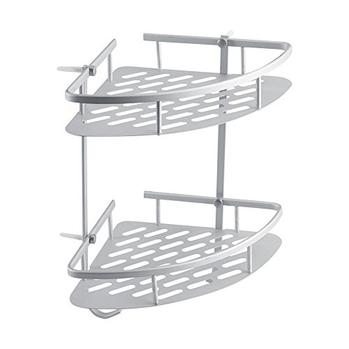 Metal Corner Shower Caddy, Chrome Bathroom Organizer With 2 Shelf Triangular Rack - Wall Mounted Basket for Toilet