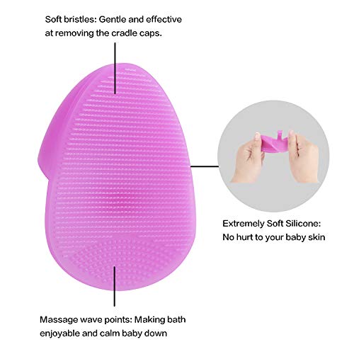 2 Pack of Baby Cradle Cap Brush/Bath Brush with Storage Box, Food Grade Soft Silicone- Rose